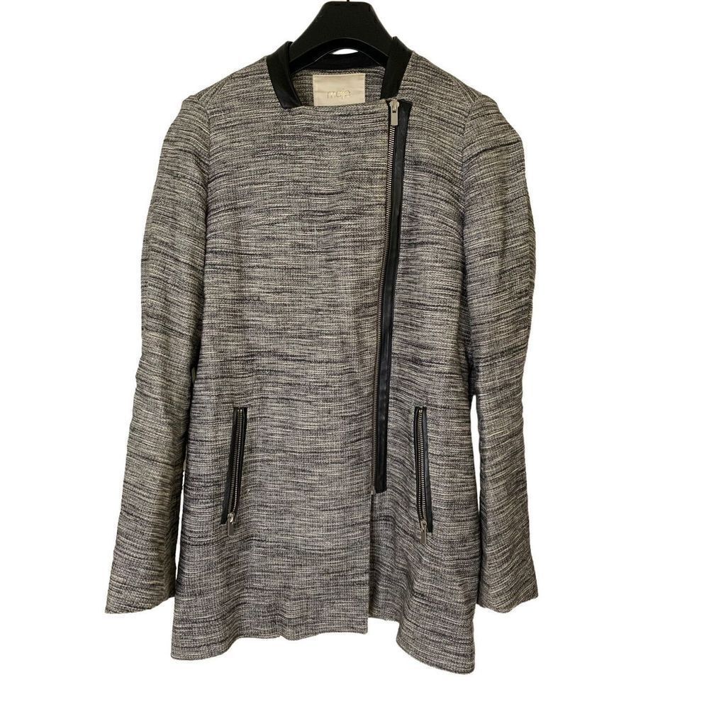 Maje Long Gray Cotton Linen Stretch Asymmetric Zip Coat women’s size 36 Small
